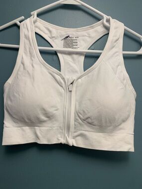 Jockey White Front-Zip Racerback Sports Bra
